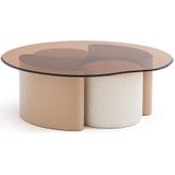Poglio - Salontafel - Kastanje - Glas - Inclusief 2 Poefjes