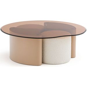 Poglio - Salontafel - Kastanje - Glas - Inclusief 2 Poefjes