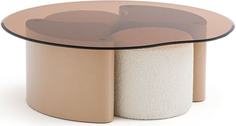 Poglio - Salontafel - Kastanje - Glas - Inclusief 2 Poefjes