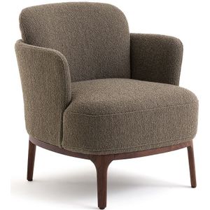 Fauteuil in notenhout en getextureerde stof, Jabote AM.PM. Bouclette materiaal. Maten één maat. Groen kleur