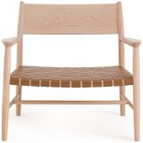 Fauteuil in massief beukenhout en leren riemen, Milda AM.PM. Hout materiaal. Maten 1-zit. Kastanje kleur
