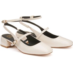 Gelakte sling back ballerina's, kleine hak LA REDOUTE COLLECTIONS. Polyurethaan materiaal. Maten 36. Beige kleur