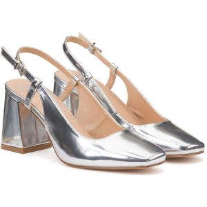 Slingback pumps, spiegeleffect LA REDOUTE COLLECTIONS. Polyurethaan materiaal. Maten 41. Zilver kleur