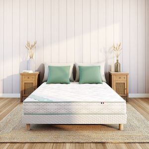 Ensemble matras 580 pocketveren + beddenbodem LA REDOUTE INTERIEURS. Massief hout materiaal. Maten 90 x 190 cm. Wit kleur