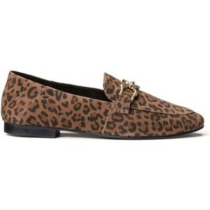 Leren loafers met luipaardprint LA REDOUTE COLLECTIONS PLUS. Leer materiaal. Maten 39. Kastanje kleur