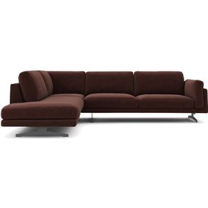 Hoekbank fluweel, César AM.PM. Fluweel materiaal. Maten rechterhoek. Kastanje kleur