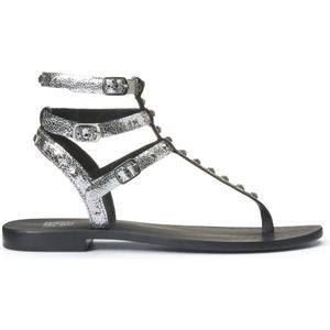 Sandalenmet teenstukje in leer, in spartaanse stijl , details LA REDOUTE COLLECTIONS. Leer materiaal. Maten 40. Zilver kleur