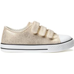 Goudkleurige sneakers met klittenband LA REDOUTE COLLECTIONS. Polyester materiaal. Maten 32. Goudkleur kleur