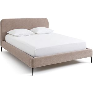 Fluwelen bed met bedbodem, Oscar design E. Gallina AM.PM. Stof materiaal. Maten 160 x 200 cm. Beige kleur