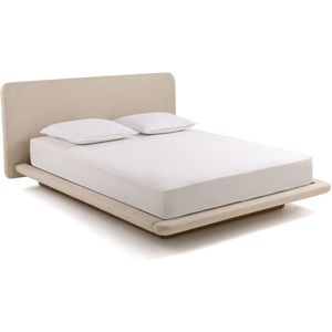 Bed met essenhouten platform en stoffen bekleding, Slice AM.PM. Stof materiaal. Maten 180 x 200 cm. Beige kleur