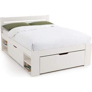 Bed met lattenbodem, lades en nachtkastjes, Konni LA REDOUTE INTERIEURS. Licht hout materiaal. Maten 160 x 200 cm. Wit kleur
