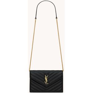 Saint Laurent Cassandre Envelope portemonnee van quilted lamsleer met schouderriem