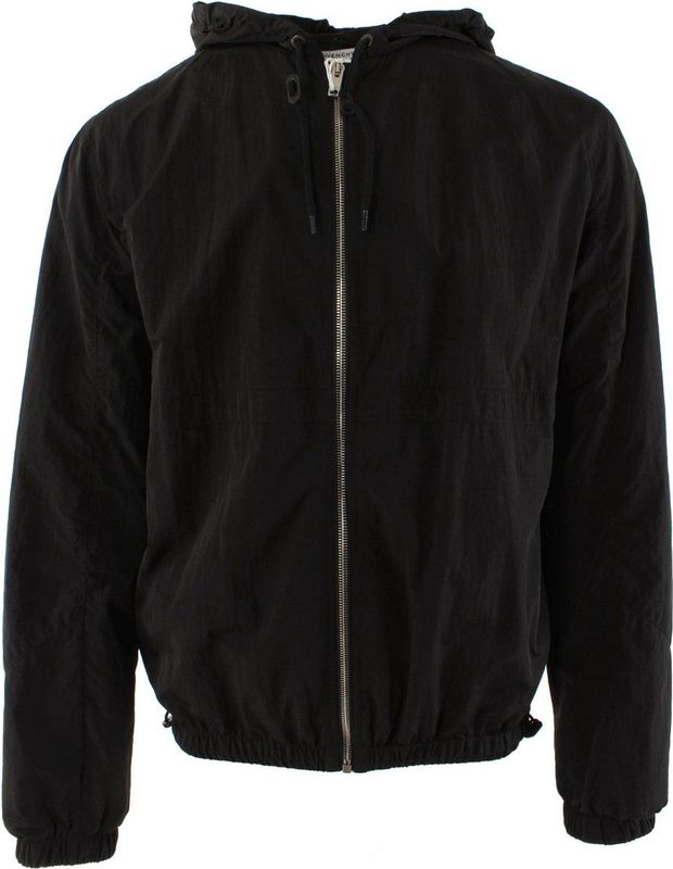 Givenchy - Zwarte Hooded Jas - Heren - Polyester - Met Opvallende Print
