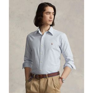 Ralph Lauren, Overhemden, Heren, Blauw, M, Katoen, Custom Fit Overhemd - Lichtblauwe Strepen