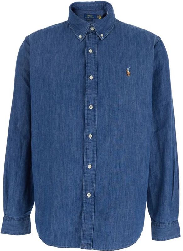 Polo Ralph Lauren - Custom Fit Overhemd - Marineblauw - Katoen - Lange Mouwen