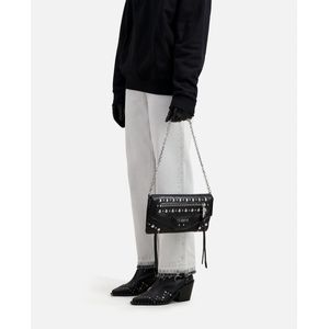 Clutchtasje met schouderriem en studs THE KOOPLES. Leer materiaal. Maten één maat. Zwart kleur