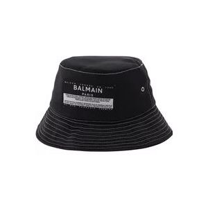 Balmain Stijlvolle Zwarte Satijnen Bucket Hat , Black , unisex , Maat: M