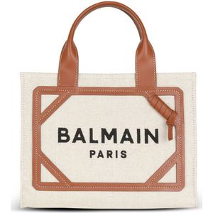 Balmain Canvas Logo Shopper Tas , Beige , Dames , Maat: ONE Size