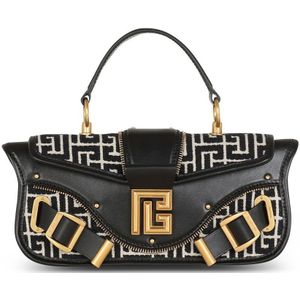 Balmain Blaze leren clutch tas met jacquard monogram , Black , Dames , Maat: ONE Size