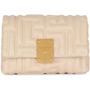 Balmain 1945 Soft mini bag in quilted leather , Beige , Dames , Maat: ONE Size