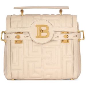 Balmain B-Buzz 23 tas in monogram gewatteerd leer , Beige , Dames , Maat: ONE Size