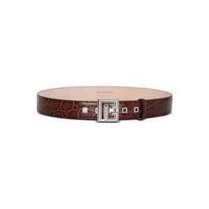 Balmain PB belt in crocodile-print leather , Brown , Heren , Maat: 90 CM