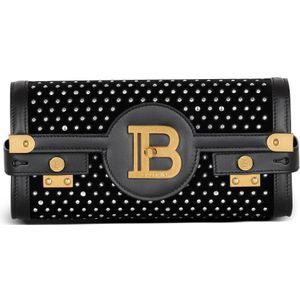 Balmain B-Buzz 23 fluwelen en kristallen clutch , Black , Dames , Maat: ONE Size