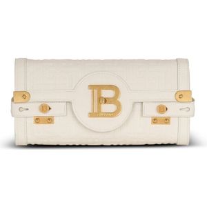 Balmain, Tassen, Dames, Beige, ONE Size, Leer, B-Buzz 23 monogrammed generfd leren clutch