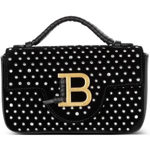 Balmain B-Buzz mini fluwelen en kristallen tas , Black , Dames , Maat: ONE Size