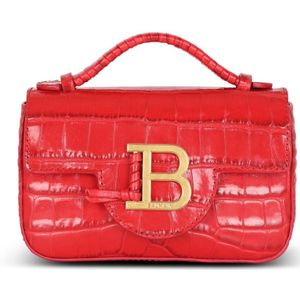 Balmain B-Buzz mini bag in crocodile-print leather , Red , Dames , Maat: ONE Size