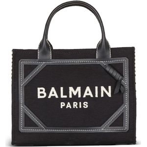 Balmain B-Leger monogram canvas en gladleren tote tas , Black , Dames , Maat: ONE Size