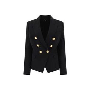 Balmain, Jassen, Dames, Zwart, M, Wol, Zwarte Wollen Blazer Gouden Knopen