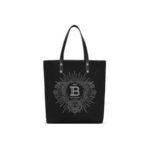 Balmain Varsity gemonogrammeerde canvas en leren tote tas , Black , Heren , Maat: ONE Size