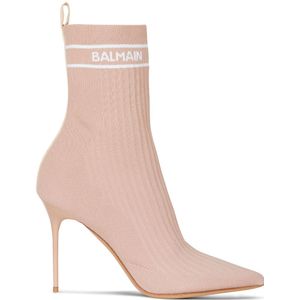 Balmain, Schoenen, Dames, Roze, 40 EU, Polyester, Roze Slip-On Laarzen met Jacquard Logo