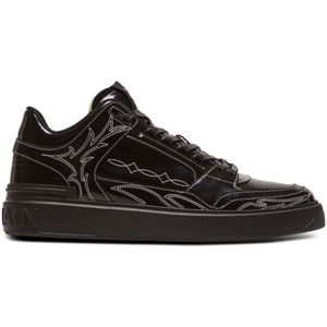 Balmain B-Court Mid Top Western geglazuurde leren trainers , Black , Heren , Maat: 41 EU