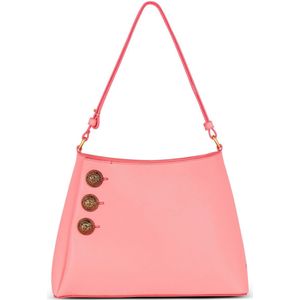 Balmain Embleem handtas van generfd leer , Pink , Dames , Maat: ONE Size