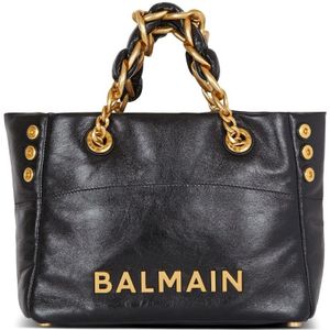 Balmain Zwarte lamsskin handtas met goudkleurige hardware , Black , Dames , Maat: ONE Size