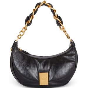 Balmain 1945 Soft Hobo tas van gekreukt leer , Black , Dames , Maat: ONE Size