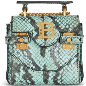 Balmain, Tassen, Dames, Groen, ONE Size, Leer, B-Buzz mini tas van slangenleer-effect