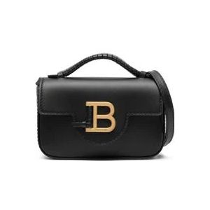 Balmain Zwarte Leren Mini Handtas met Gouden B Monogram , Black , Dames , Maat: ONE Size