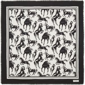 Balmain Pierre paardenprint zijden sjaal , Black , Dames , Maat: ONE Size