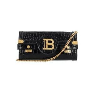 Balmain B-Buzz 23 clutch in krokodillenprint leer , Black , Dames , Maat: ONE Size