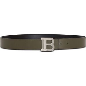 Balmain Omkeerbare leren B-Riem , Black , Heren , Maat: 105 CM