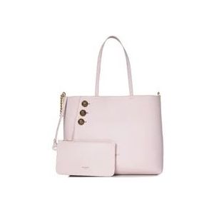 Balmain Roze Leren Shopper Tas met Gouden Knopen , Pink , Dames , Maat: ONE Size