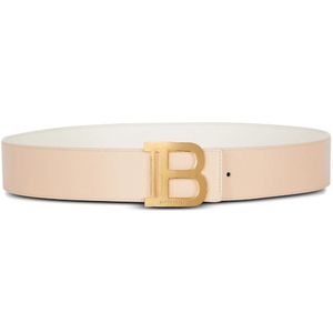 Balmain Omkeerbare leren B-Riem , Beige , Dames , Maat: 80 CM