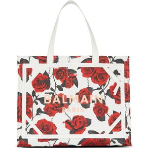 Balmain Medium canvas tas met rozenprint , Red , Dames , Maat: ONE Size