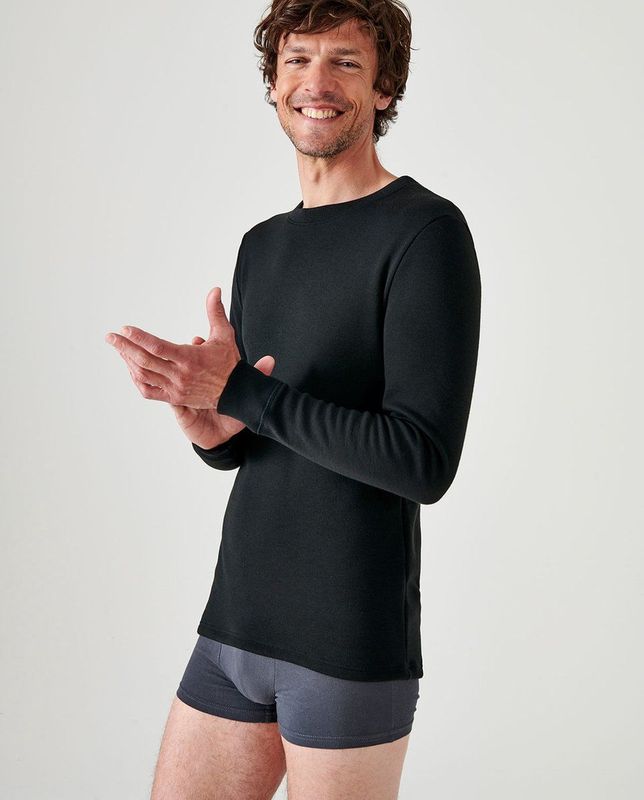 Damart - Thermolactyl T-shirt met lange mouwen geborstelde fleece - Heren - Zwart - (86-93)