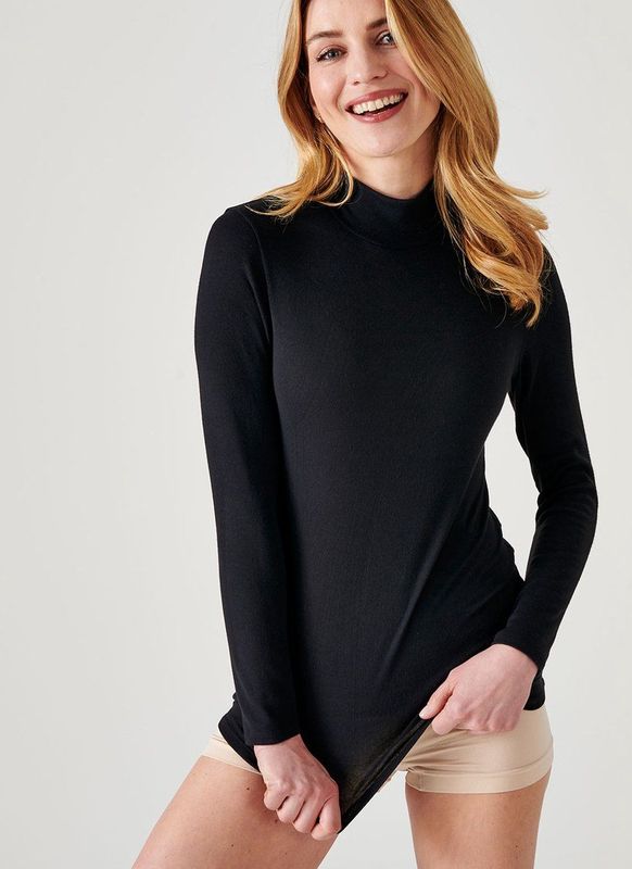 Damart - Fijn Geribde T-shirt Thermolactyl Sensitive - Dames - Zwart - Katoenmix