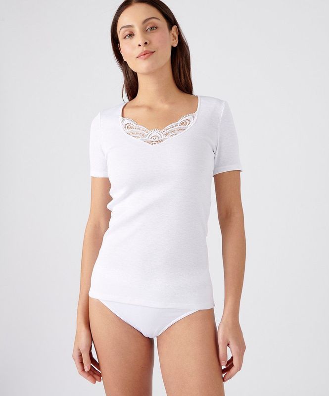 DAMART - Geribd T-shirt - Wit - Acryl - Thermolactyl Warmtegraad 3