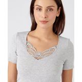 Damart - T-shirt met korte mouwen fijn geribd guipure Thermolactyl - Vrouwen - Grijs (XS)